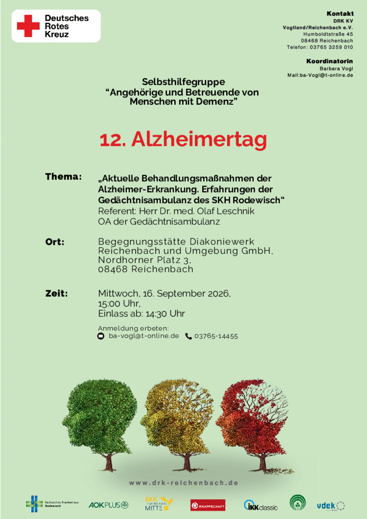 Plakat der Selbsthilfegruppe "Angehörige und Betreuende von Menschen mit Demenz"