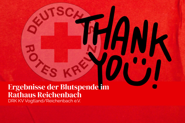 Roter Hintergrund mit einem transparenten DRK Logo und dem Schriftzug Thank you.